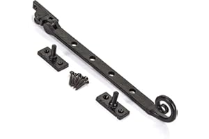 White Hinge Limited 10" Antique Black Cast Iron Window Casement Stay with Curly Monkey Tail Design