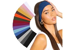 DRESHOW Bandeau Cheveux Femme Bandeaux de Sport Élastique Bandeau de Cheveux Antidérapant Bandeaux de Yoga Running Serre Tête 16 Pièces