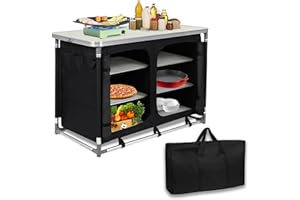 Froadp Składana szafka kempingowa, mobilna kuchnia kempingowa, szafka z blatem z płyty MDF i torbą do przenoszenia, mobilna kuchnia ogrodowa, stół do grillowania, na zewnątrz, do grilla, podróży, na