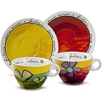 Egan PAF12/1V Set Cappuccinotassen, Porzellan, Grün/Rot, 4 Stück