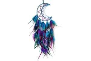 Donko Moon Dream Catcher Purple and Blue Dream Catchers Wall Decor Handmade Feather Dreamcatcher Wall Hanging Ornament for Bedroom Living Room Home Decor