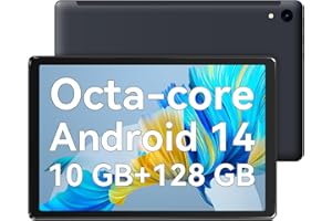 Hakaug Tablet 10.1 Inch Android 14 Octa-core with 10 GB+128GB Tablets, 5MP+8MP Camera, Widevine L1, 5000mAh Battery, Bluetooth 5.0 Tablet PC, 3.5mm Headphone Jack (Black)
