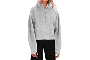 Ebifin Sudadera con capucha para mujer, con media cremallera, ligera, con bolsillos.