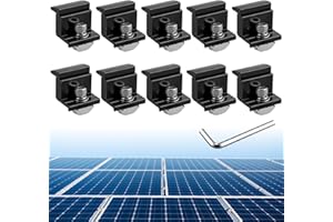 Anbte 10PCS Solar Panel End Clamp 30-50mm Adjustable, Solar Panel Mounting Kit Include 10 Screws M8, Aluminum Rail End Clamps for Solar Panel PV Mounting System, Black