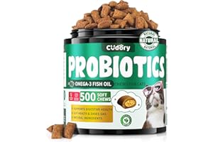 CUDORY Cat Probiotics Tasty Chews for Digestive & Gut Support - Crunchy & Creamy Texture - Cat Gut Health, Constipation Relief, Healthy Stool, Natural Supplement for Cats, Chicken Flavor - 500 Chews