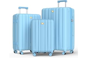 MGOB Valigia Bagaglio a Mano 15PC Trolley Rigido Valigie da Cabina 4 Ruote Universale TSA Lucchetto Ultra Leggero (Blu, SET)…