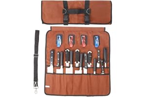 HNYG Knife Bag, Knife Roll with 18 Slots, Chef Knife Roll Bag with Handle and Shoulder Strap, Large Durable Waxed Canvas Chef Knife Bag, Camping knife Case for Hiking, BBQ.