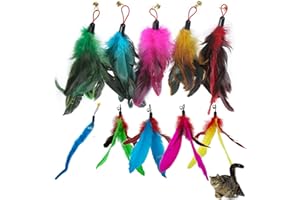 IOSPKKIO® 10 Stück Cat Feather Toys Ersatz-Katzenspielzeug-Zauberstab-Nachfüllungen, Mit Aufbewahrungstasche, Katzenfedern-Nachfüllung, interaktives Katzen
