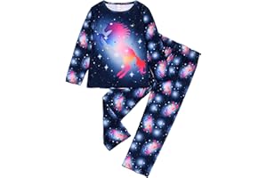 TCWWBB Kinder Schlafanzug Jungen Mädchen Langarm Zweiteilig Pyjama Set Dinosaurier Bagger Einhorn Polyesterfasern Winter Schlafanzüge Nachtwäsche Größe 2-8 Jahre 98 104 110 116 122 128