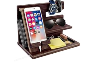 1STKER Gifts for Men - Wood Phone Docking Station Mens Gifts for Christmas Boyfriend Anniversary Birthday Gifts for Him Bedside Organiser Nightstand Key Wallet Stand Xmas Presents for Dad Husband