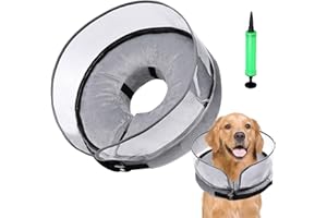 JACKFRU Collar inflable para perros + bomba, collar protector para perros suave, resistente al agua, ajustable, cómodo, protección contra fugas para recuperación después de operaciones o heridas para perros