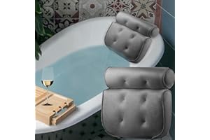 RUN HELIX Bath Pillow Bathtub Pillows Ergonomic Spa Bath Cushion 6 Large Suction Cups Comfortable Waterproof Bath Pillows Head, 3D Mesh Technology, Support Back, Shoulder, Fits All Bathtub (Grey)