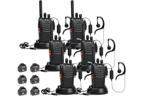 Walkie Talkie PMR446 License-free Handheld Two Way Radios pofung PT88E Professional Long Range Walkie Talkies for Adults with UK Charger Plug, Earpieces, VOX, Scan, 16 Channels, Light, Black, 6 Pack