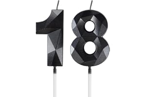 Mciskin Czarne świece na urodziny, cyfry 3D, 18, dekoracje dla dziewcząt i chłopców, wesele, materiały rocznicowe