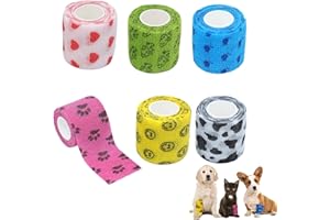 BSYFOP 6 Rolls Dog Bandage, Dog Bandages for Paws, Vet Wrap for Dogs Leg Ear Knee Ankle Paws Wound Tape, Self-Cohesive Cover Wraps for Cat Horses Canine Care Wounds Dressings Adhesive Comfy Gauze Bandanas