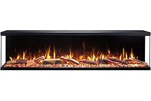 Aflamo Unique NH- Chimenea eléctrica LED de Tres Caras, de Pared/empotrable, sin función de calefacción, tecnología LED, leño cerámico, Efecto de Llama 3D Realista.(180x46x23)
