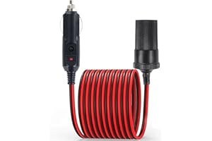 MJFENDAI 16FT/5M Car Cigarette Lighter Extension Cord, 16AWG Heavy Duty Male Plug to Female Socket Adapter with LED Indicator and 15A Fuse, for 12V/24V Trucks, Vans, RVs, Portable Equipment