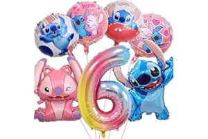 ANBOBILI Stitch Globos Cumpleaños 6 Años, 7 Piezas Globos de Cumpleaños Stitch, Decoracion Globos Cumpleaños 6 Años, Stitch Globos de Aluminio, Globos Lilo y Stitch, para Niños Decoración de Fiesta