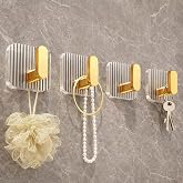 Luxury Acrylic Self Adhesive Wall Hooks | Heavy Duty Waterproof No-Drill Hooks for Bathroom & Kitchen | Modern Gold Hanger fo