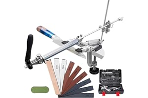 CWOVRS Aiguiseur de Couteaux, RX-009 Affûteur de Couteaux à Angle Fixe Rotatif à 360°, Curseur et Fixation Précis Améliorés, Kit de Système d'Affûtage de Couteaux à Cuisine, 8 Pierre+ 1 Cuir+ 1 Pâte