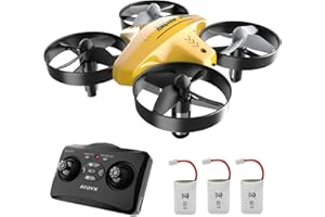 ATOYX 66C RC Mini Drone avec Télécommande Fonction de Suspension Altitude Mode Headless 3 vitesses 3D Flip Protections à 360° pour Enfants et Débutants (Jaune)