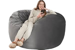‎KASUNPUL Kasunpul Sitzsack Stuhl Sitzsack Stühle für Erwachsene Riesen Sitzsäcke mit Samtbezug Bean Bag Flauschige Sitzsäcke für Wohnzimmer, Schlafzimmer, Grau, 90 x 90 x 49cm