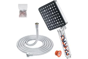 Pommeau de Douche avec Tuyau 1.6m, YEAUPE PRO Pommeau Douche Economie eau avec 6 Modes, Pommeau de Douche Carré Filtrant, Douchette Douche Salle de Bain Haute Pression Anti Calcaire, Chromé