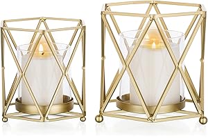 Sziqiqi Portavelas de Columna Candelabros de Metal Vidrio Pilar Candelabros, Hexagonal Geométrico Alambre Candelabros de Mesa, Portavelas para Bodas, Estantes, Oficina, Chimenea, Manto