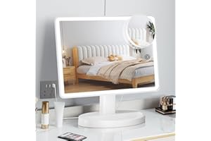 ‎FUNTOUCH FUNTOUCH Großer Schminkspiegel mit Beleuchtung (XL-Modell) – 10X Fache Vergrößerung, 3 Farben Beleuchteter Spiegel mit 88 LEDs, 360° Drehbarer Tischspiegel, Tragbarer Tisch Kosmetikspiegel