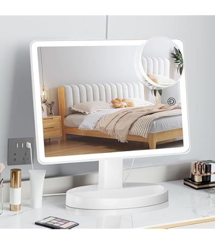 Miroir Maquillage Lumineux LuxeVue - 3 Modes Couleur Touch - Rotation 360° - Loupe 10x