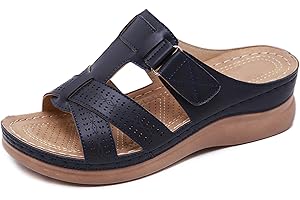 CELANDA Mules en Cuir pour Femme Sandales Mode Bout Ouvert Compensées Plateforme Pantoufles Premium Orthopédiques Sandales Vintage Chaussons de Plage d'été Taille:36-44 EU