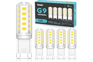 QNUJN G9 Led Bulbs Cool White, 5W, 500LM, 6000K, Equivalent to 50W Halogen, Non-Dimmable Energy Saving Light Bulb for Home Lighting Decor, Chandelier, Wall Light, Crystal Lamp-5 Packs