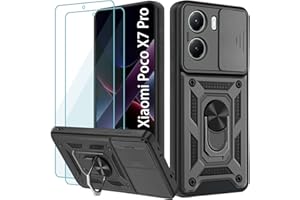 Yohii Funda para Xiaomi Poco X7 Pro 5G 6.67", con 2 Piezas Vidrio Templado, Cubierta De Cámara Deslizante, 360 Anillo Soporte PC y Silicona TPU Bumper Antigolpes Case, Negro
