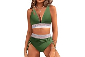 RITOSTA Bikinis Mujer Push Up Bañador Reductor Bikini Braga Alta Brasileño Trajes de Baño de Dos Piezas Bañadores Tallas Grandes Cuello en V Top con Relleno y Braguitas con Cordón