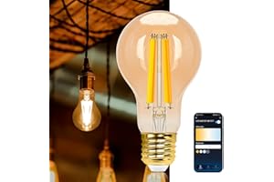 Aigostar Edison Ampoule Connectée Alexa E27 6W LED Ampoules Vintage WiFi A60 Ampoule Intelligent Retro, Compatible avec Alexa et Google Home, Dimmable 2700K-6500K, Ambre 1 Unité