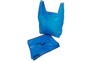 DHANZIPAK 200 x Blue Plastic Vest Carrier Bags, Gift Bags, Lunch Bags, Shopping Bags, Takeaway Bags, 100% Recyclable (11x17x 21inch)