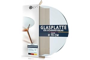 ‎BIJON bijon Glasplatte Rund Tisch ESG Sicherheitsglas - Für Esstisch, Couchtisch, Gartentisch, Schreibtisch, Bodenplatte, Funkenschutz, Kaminschutz - Glasplatte Ø 70 cm