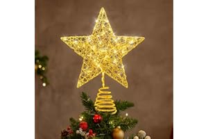 AUFIIY Weihnachtsbaumspitze, Baumspitze mit 20 LED, Christbaumspitze und Tannenbaum Aufstecker, 20 * 25cm (Gold)