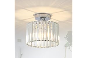 Stepeak Plafonnier Moderne Cristal Chrome avec Abat-jour en Verre pour Salon, Chambre, Salle à Manger, Cuisine et Couloir