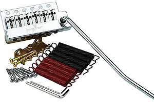 Guyker Gitara Tremolo Bridge Odstęp strun 10,5 mm z mosiężnym siodłem rolkowym i mosiężnym blokiem, sprężyną i pazurem, drążkiem wibrato, kompletny zestaw instalacyjny, GG1009AB-T chrom