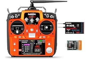 Radiolink AT10II Emisora RC Transmisor y Receptor R12DS, 12 Canales con Telemetría de Voltaje de Avión para RC FPV Racing Drone, Quad, Helicóptero (Modo 2 Acelerador de Mano Izquierda,Menú Inglés)