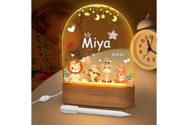 Veilleuse Bébé Personnalisé, Peut écrire le Nom et la Date, Cadeau Naissance Fille et Garçon, Cadeau Bebe Bapteme Fille/Garçon, Personnalisé Lampe Chevet Enfant