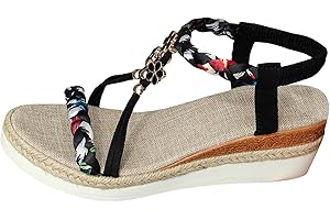 GÉNÉRIQUE Sandales Femme Été Confortable Bohême Plateforme Orthopédique Chaussures Élégantes Antidérapantes Confortable Croisé Cheville Élastique Sandals Décontracté Mode Talon Compensé Pantoufles