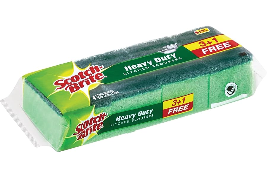 Scotch-Brite Heavy Duty Scourers with sponge, 3+1 Free (Promo), 4 units/pack | Kitchen sponge | Dish sponge | Scrub | General