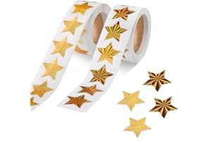 FINEASY 1000 Stück Gold Sterne Aufkleber Rolle, Glitzer Sticker Selbstklebende, Sticker Sterne, Sterne Belohnung, Sticker Glitzer für Kinder, Schulkinder, Klassenzimmer, Zuhause (Goldener Stern)