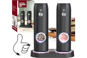 CIRCLE JOY Electric Pepper Grinder Mills, USB Rechargeable Salt and Pepper Set with Charging Base, Ceramic Grind and Adjustable Coarseness, Automatic Grinder for Home, Kitchen