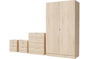 Nera 4 Piece Bedroom Furniture Set Wardrobe Chest of Drawers Bedside Table Set Bedroom Furniture Sets for Storage (Sonoma Oak)