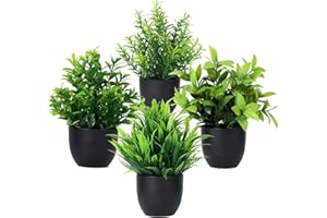 Laelfe 4 Pcs Small Artificial Plants in Pots Mini Fake Potted Plants for Indoor Table Desk Shelf Bathroom Decor (4 Black-New)