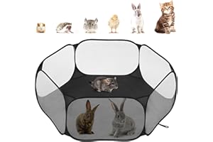 Pawaboo Box per Piccoli Animali, Tenda Impermeabile per Gabbia per Piccoli Animali Domestici con Struttura in Filo D'acciaio, Recinto per Cortile All'aperto per Pulcini/Gattini/Cuccioli, Nero