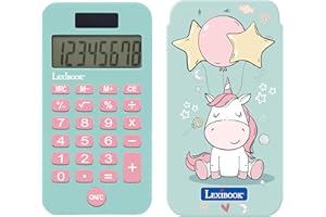 Lexibook, Unicornio, Calculadora de Bolsillo con Tapa Protectora, Funciones Clásicas y Avanzadas, a Pilas y Solar, Azul/Rosa, C45UNI